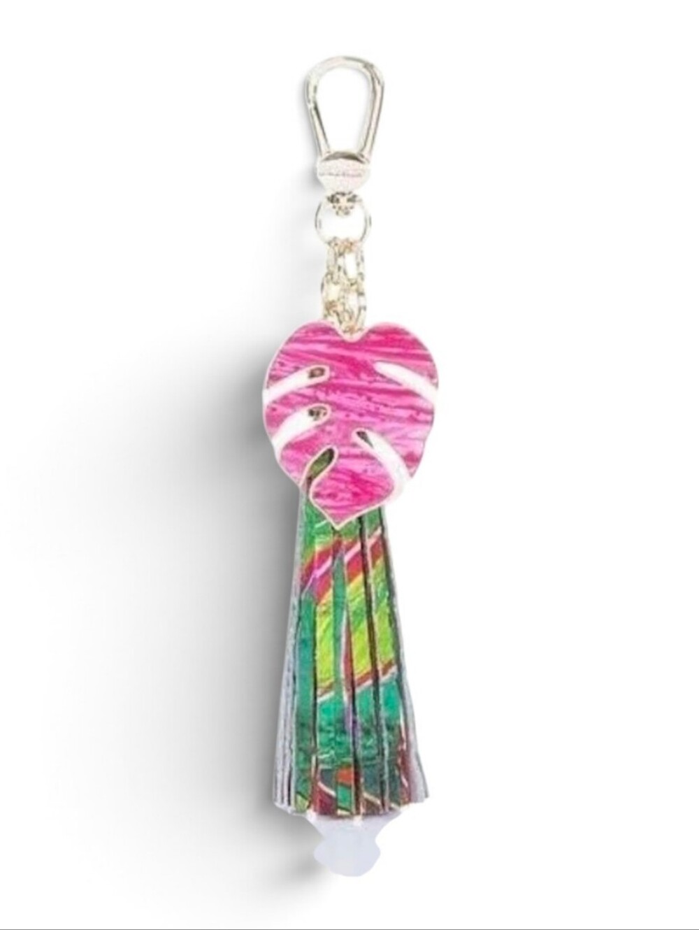💕▪️Brahmin▪️ Pink Palm Leaf Tassel Utopia Melbourne Genuine Leather Key Charm